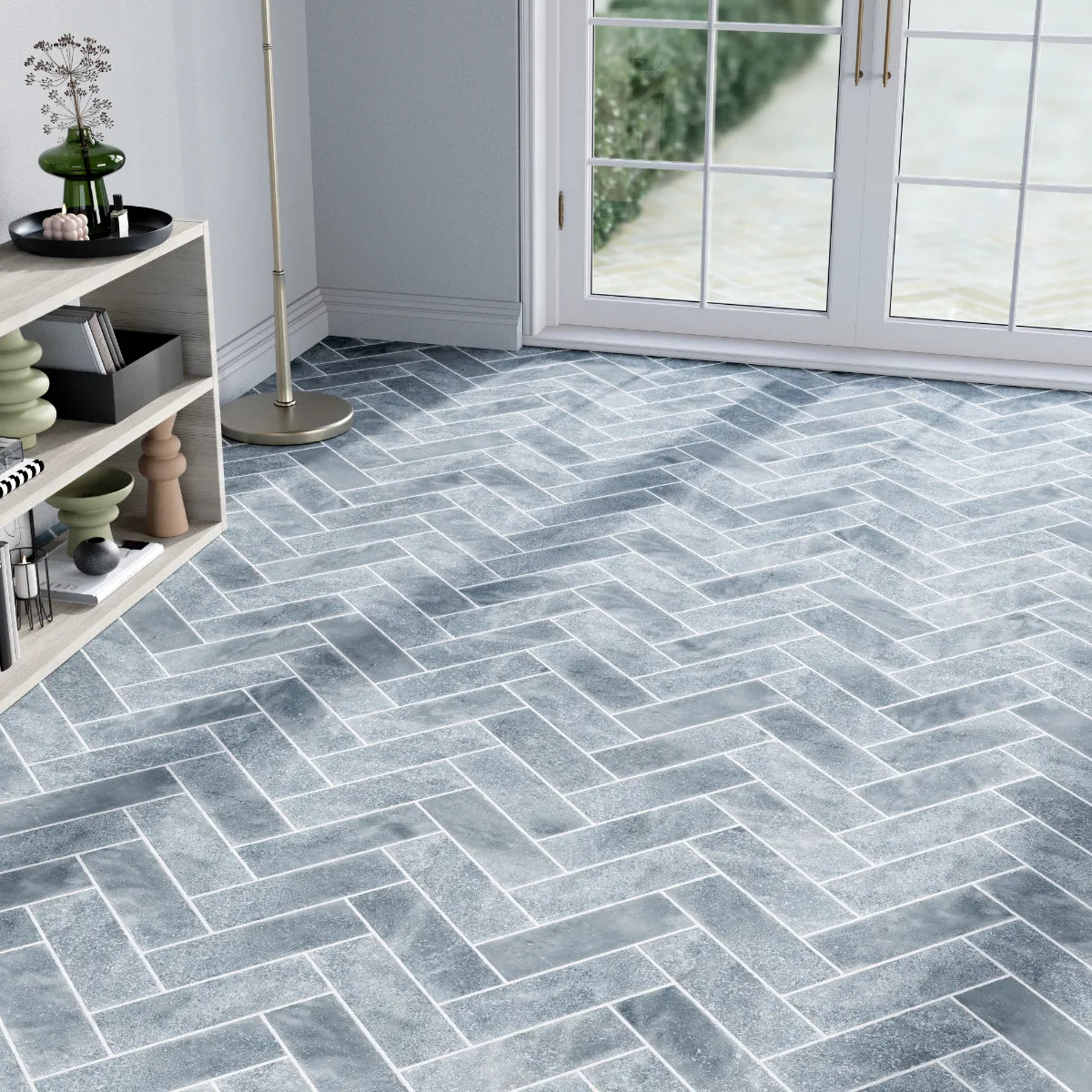 Ash Blue Herringbone Marble Tile tile image