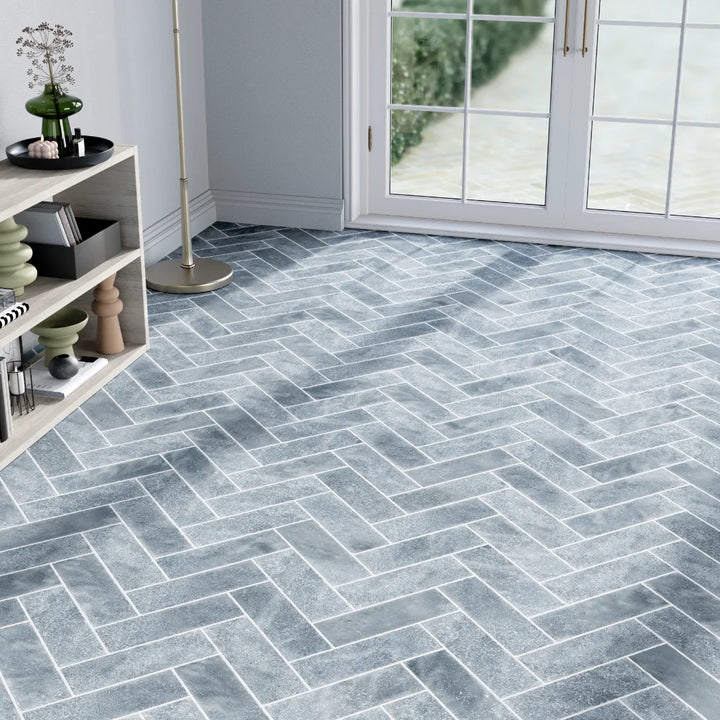 Ash Blue Herringbone Marble Tile tile image