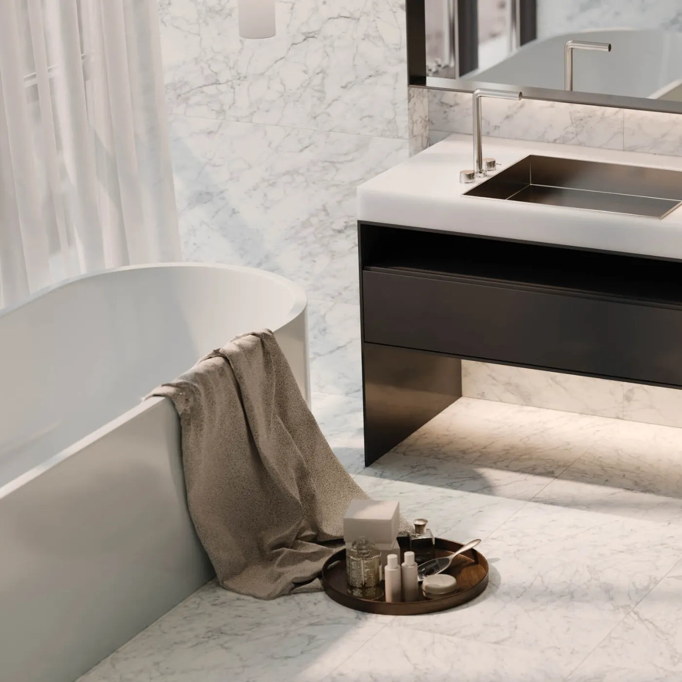 Carrara Gioia Porcelain Tile - Rectified Edge Honed Finish tile image