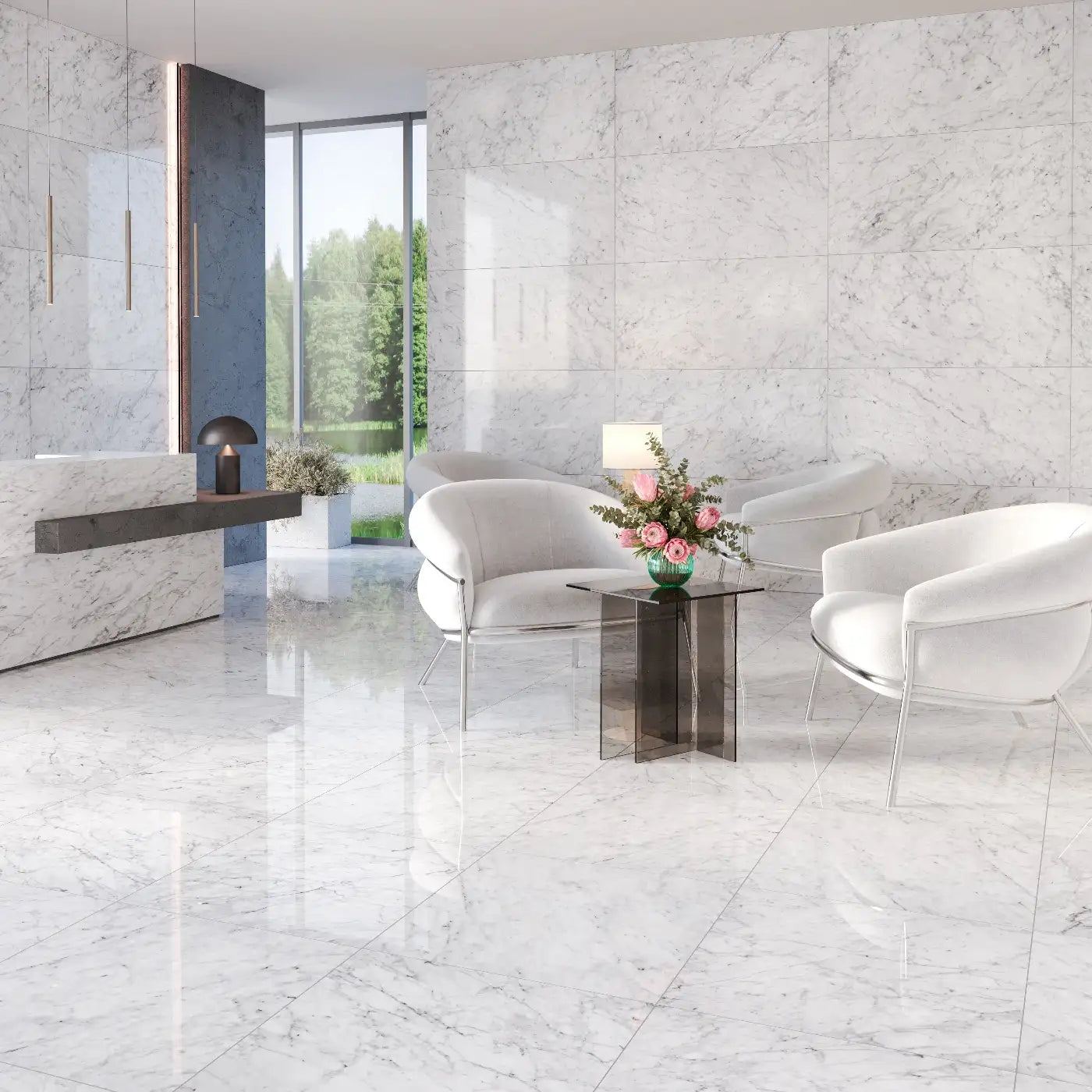 Carrara Gioia Porcelain Tile - Rectified Edge Polished Finish tile image