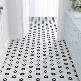 Carrara - St Laurent Marble Flower Mosaic Tile tile image