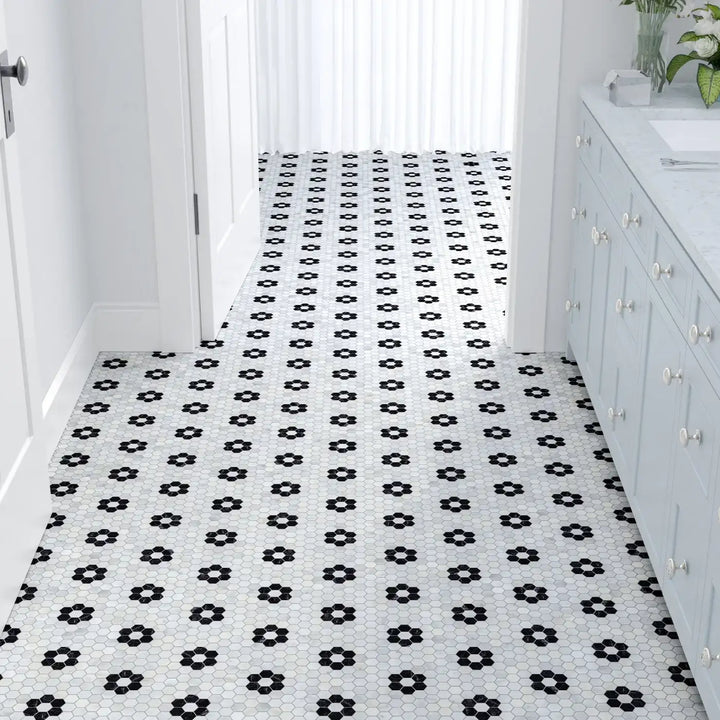 Carrara - St Laurent Marble Flower Mosaic Tile tile image