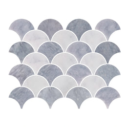 Carrara White - Ash Blue Scallop Shell Marble Mosaic Tile image 2