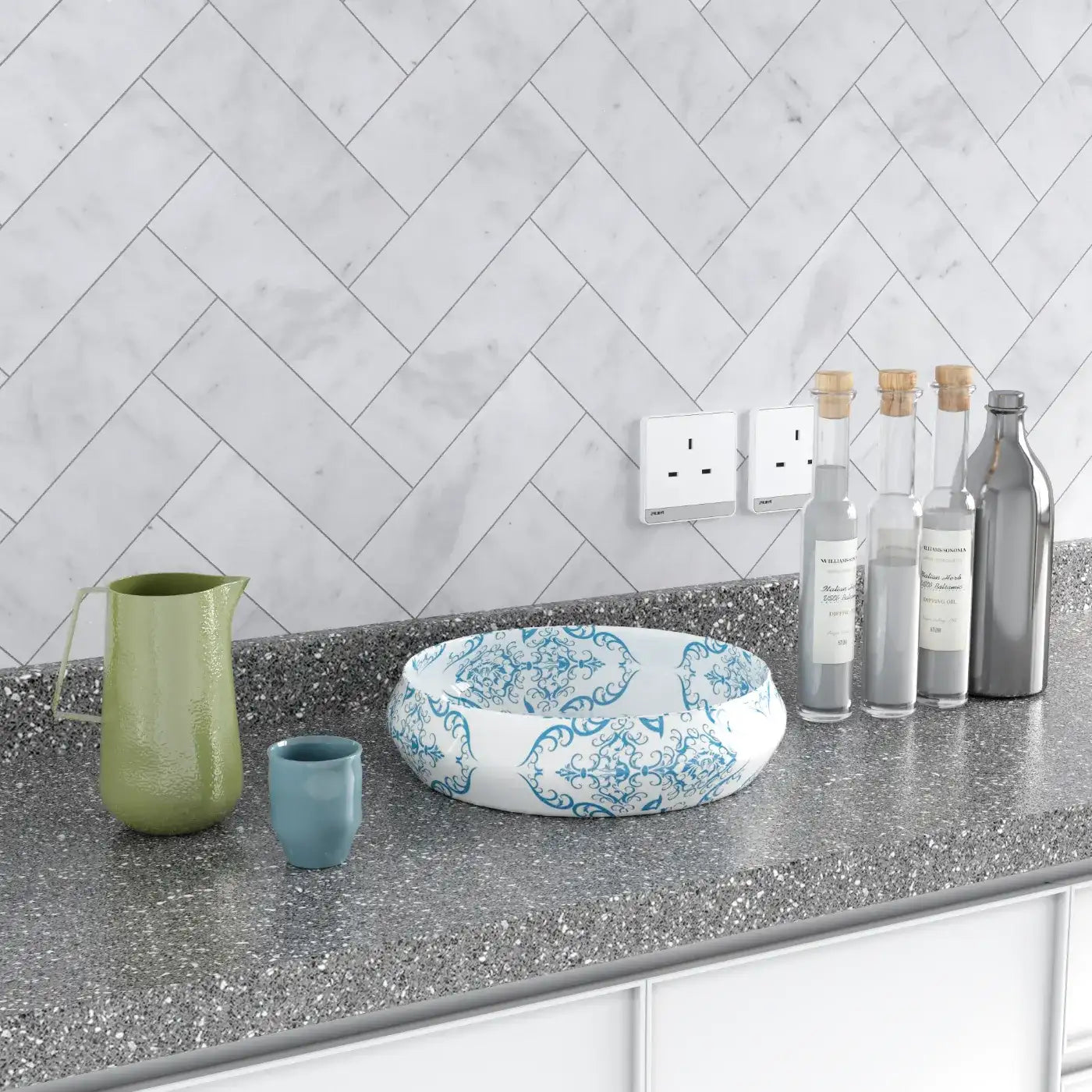 Carrara White Herringbone Marble Tile - Polished tile image