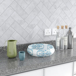 Carrara White Herringbone Marble Tile - Polished tile image