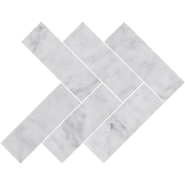 Carrara White Herringbone Marble Tile - Polished image 2