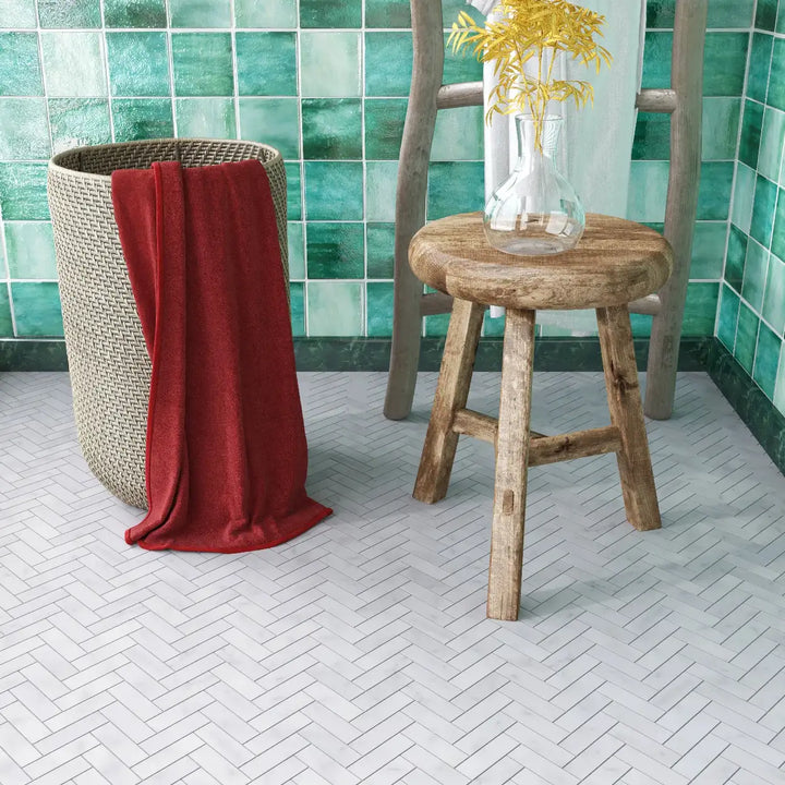 Carrara White Herringbone Marble Mosaic Tile tile image