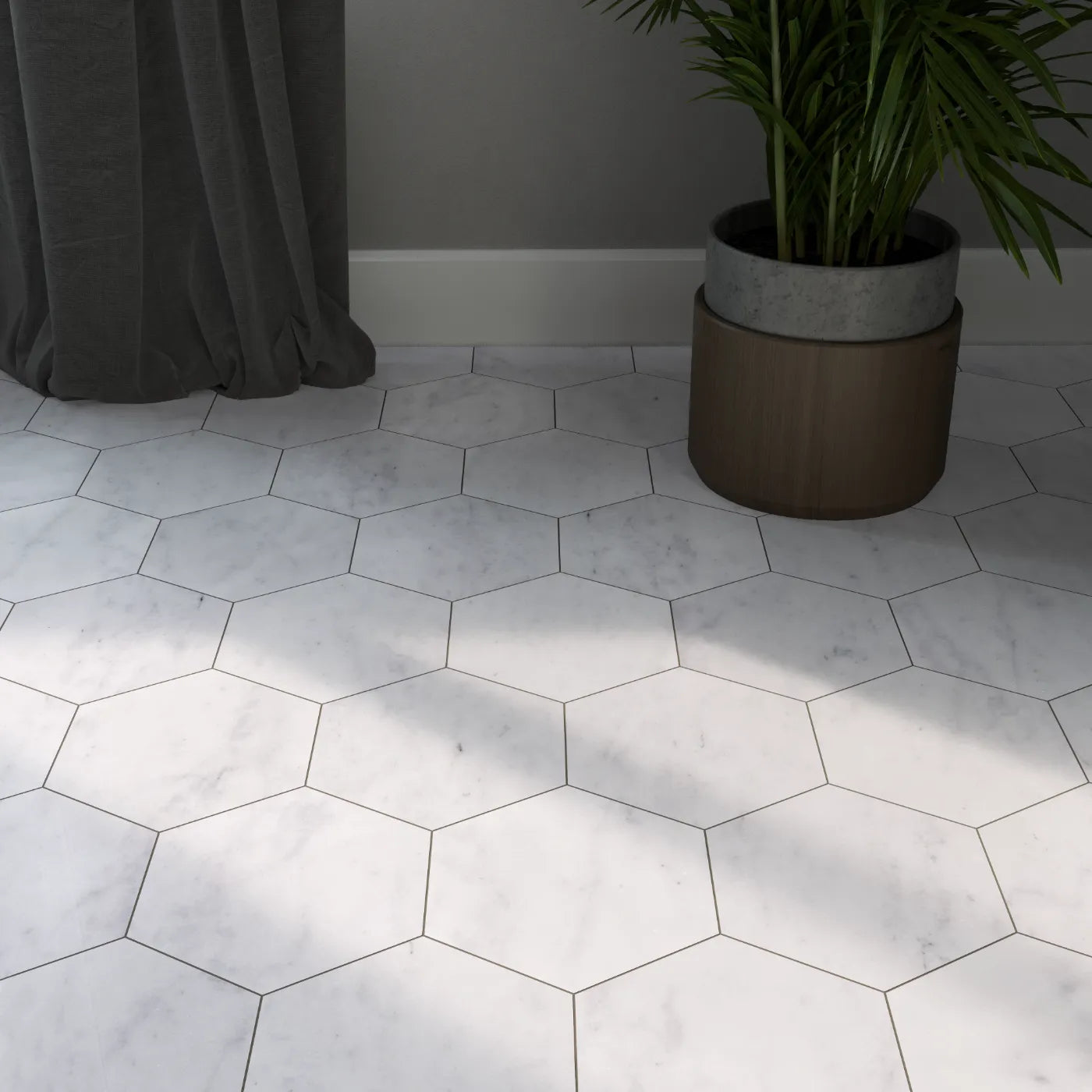 Carrara White Hexagon Marble Tile - Polished tile image