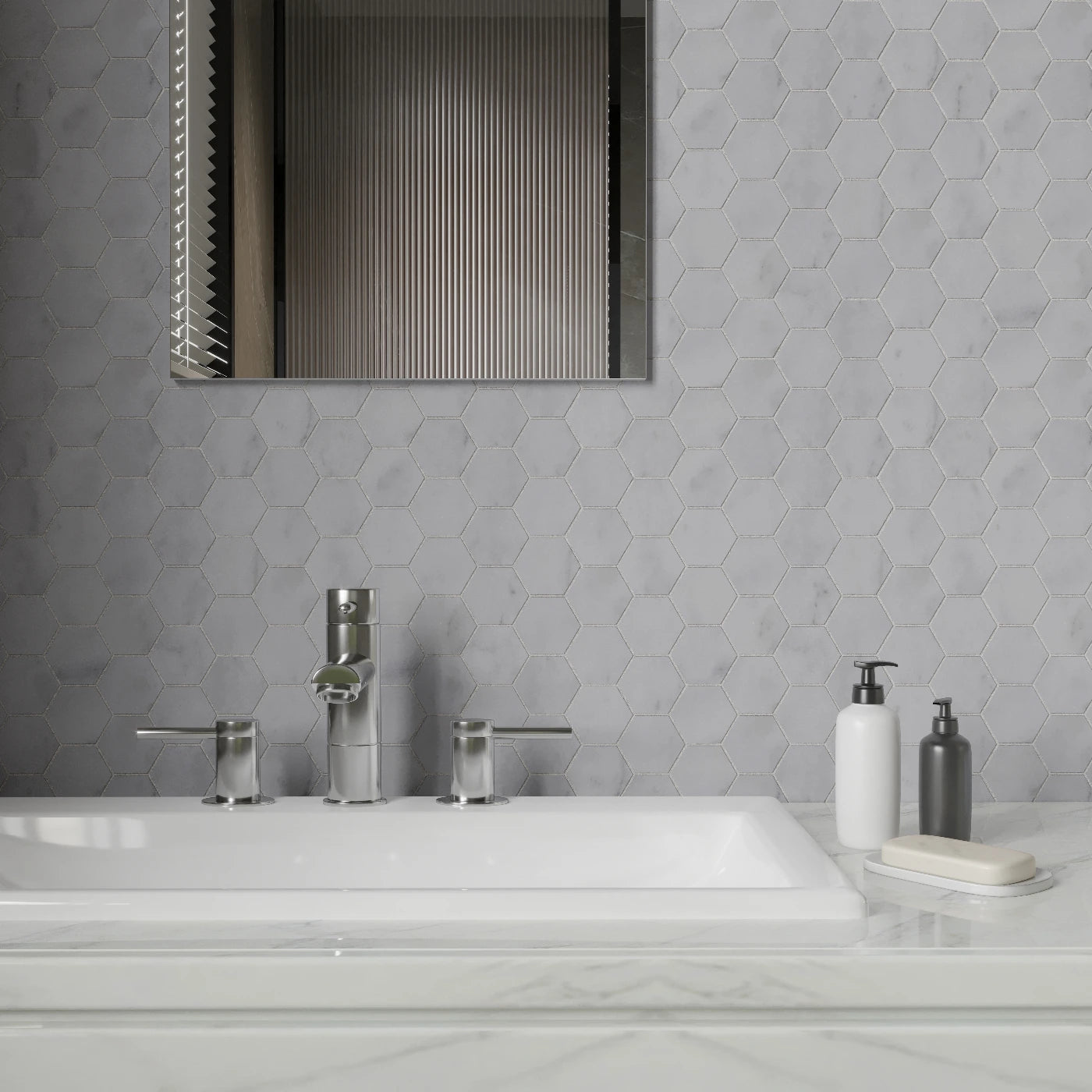 Carrara White Hexagon Marble Mosaic Tile tile image