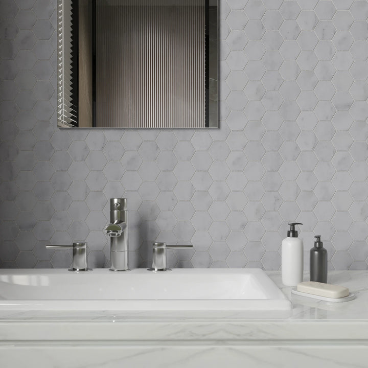 Carrara White Hexagon Marble Mosaic Tile tile image