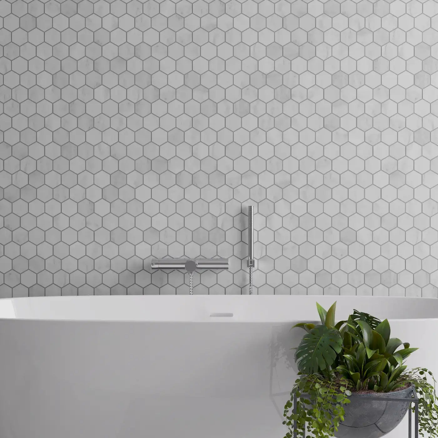 Carrara White Marble Hexagon Mosaic Tile tile image
