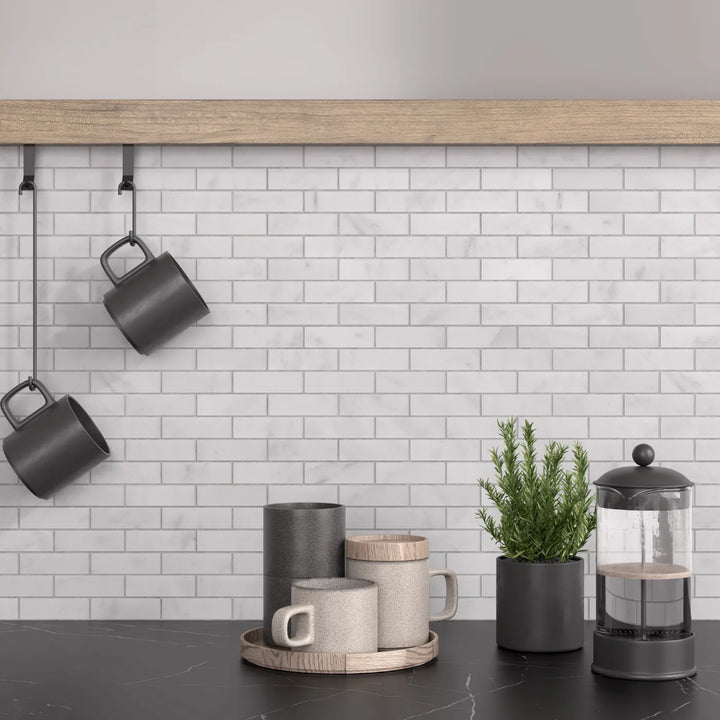 Carrara White Brick Marble Mosaic Tile tile image