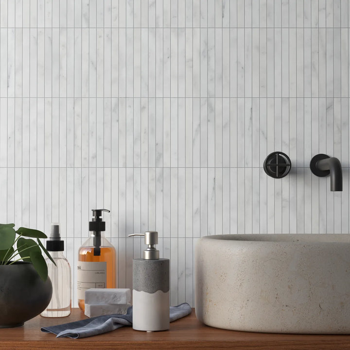 Carrara White Marble Kitkat Mosaic Tile tile image