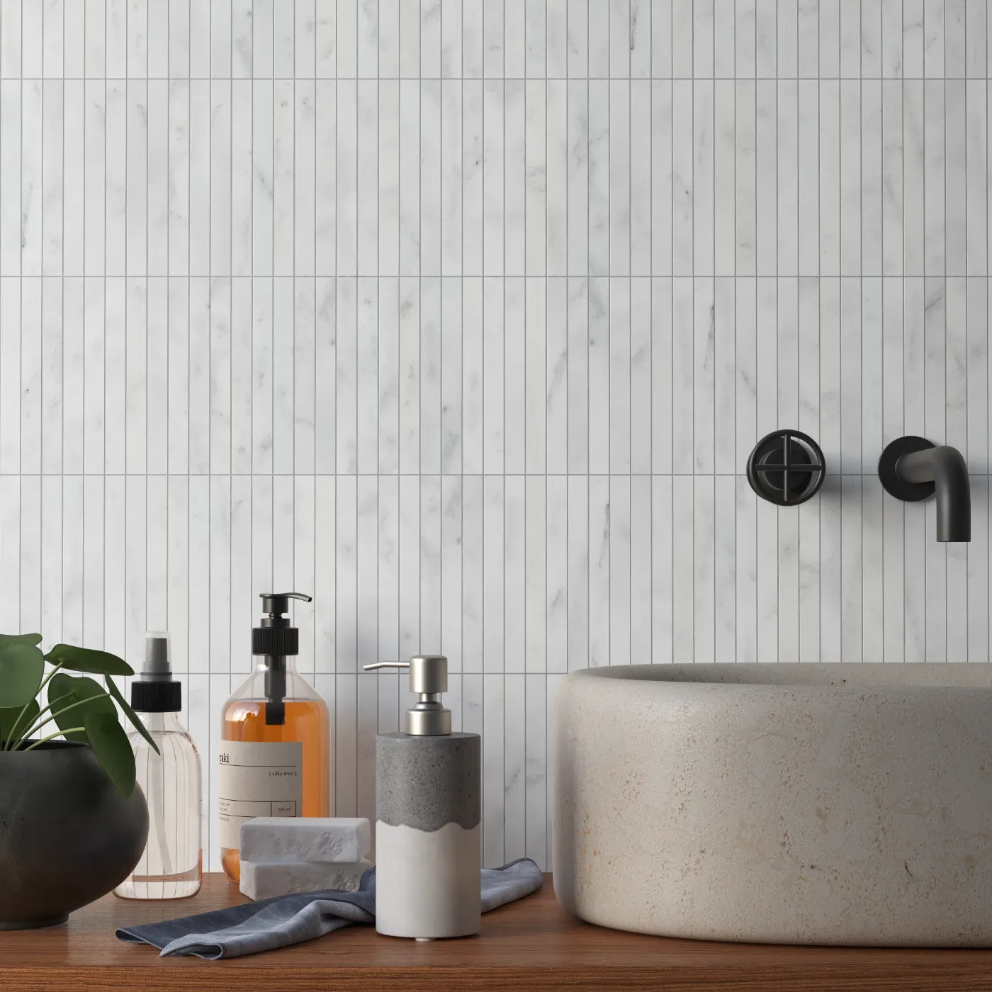 Carrara White Marble Kitkat Mosaic Tile tile image