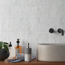 Carrara White Marble Kitkat Mosaic Tile tile image