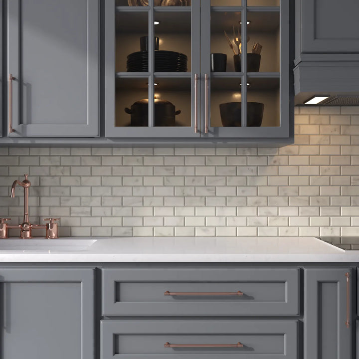 Carrara White Marble Metro Mosaic Tile tile image