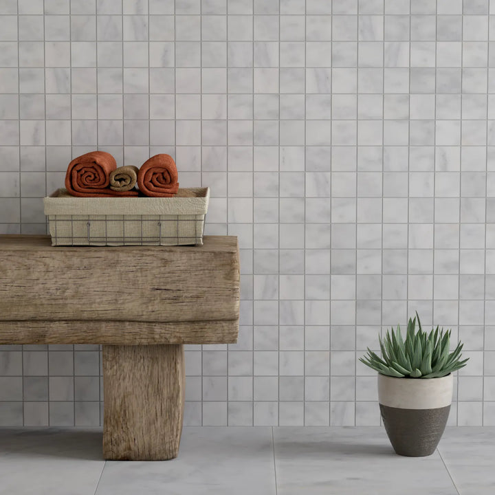 Carrara White Marble Mosaic Tile - Honed tile image