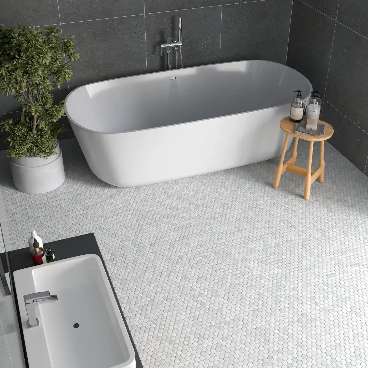 Carrara White Marble Penny Tile tile image