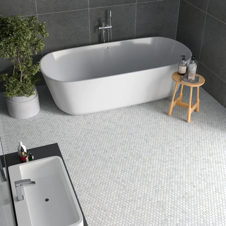 Carrara White Marble Penny Tile tile image