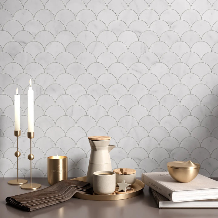 Carrara White Marble Scallop Shell Mosaic Tile tile image