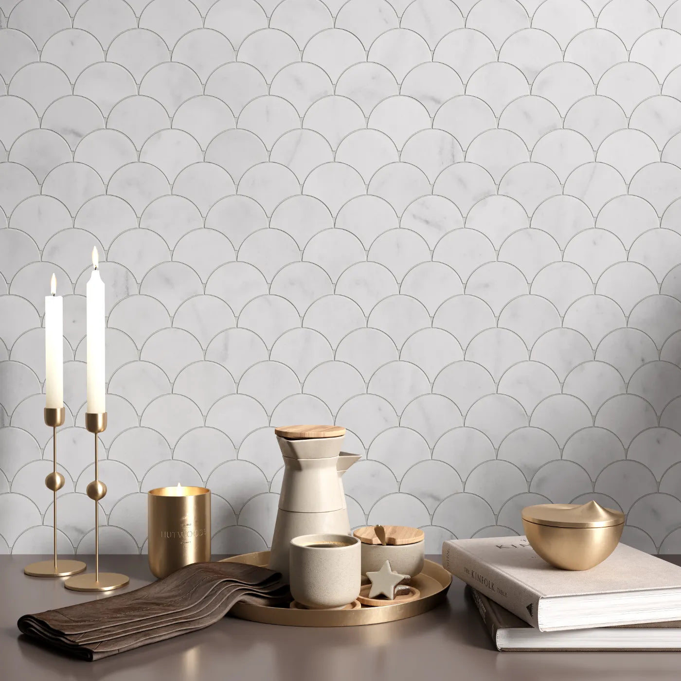 Carrara White Marble Scallop Shell Mosaic Tile tile image