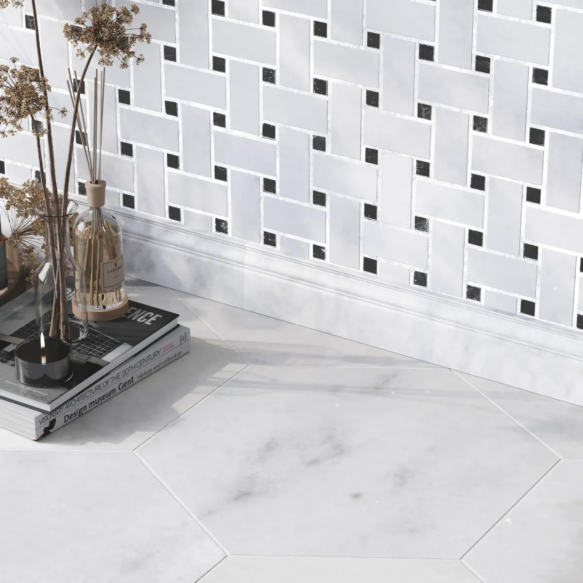 Carrara White Marble Skirting Tile - Honed tile image