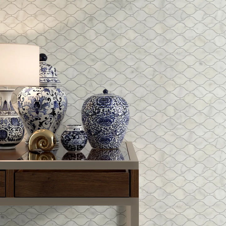 Carrara White Marble Teardrop Mosaic Tile tile image