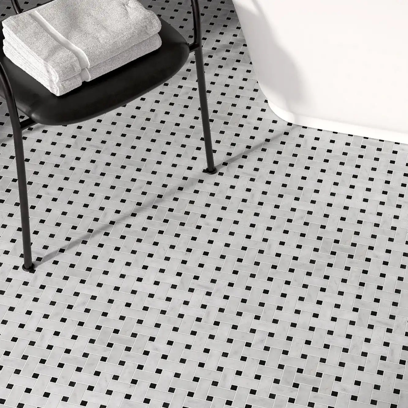 Carrara White - St Laurent Basketweave Marble Mosaic Tile tile image