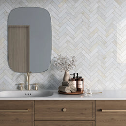 Crema Marfil Herringbone Marble Mosaic Tile - Honed image 3