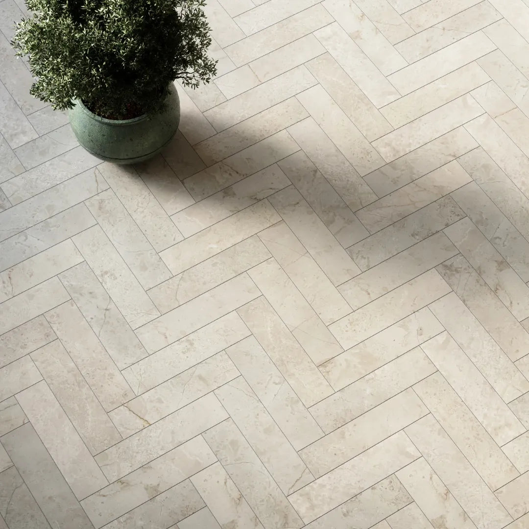 Crema Marfil Herringbone Marble Tile tile image