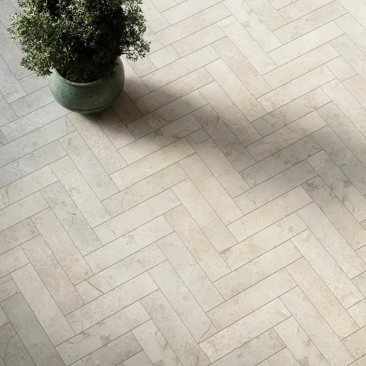 Crema Marfil Herringbone Marble Tile tile image