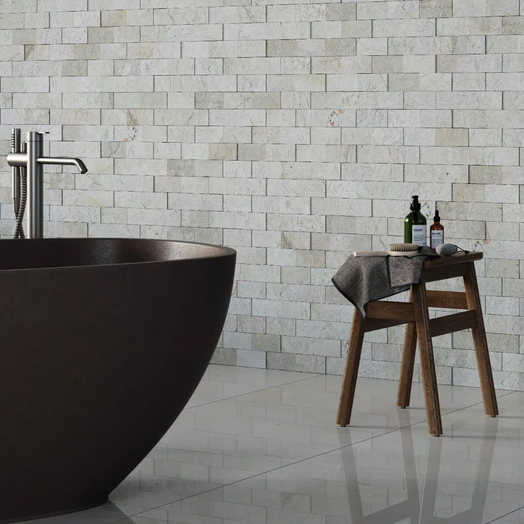 Crema Marfil Marble Tile - Split Face 3D Effect tile image