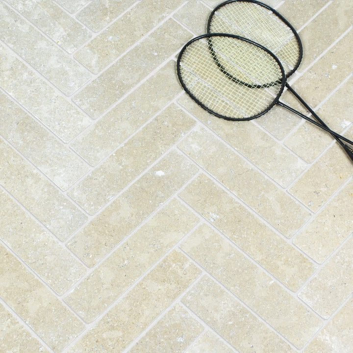 Desert Pearl Herringbone Limestone Tile tile image