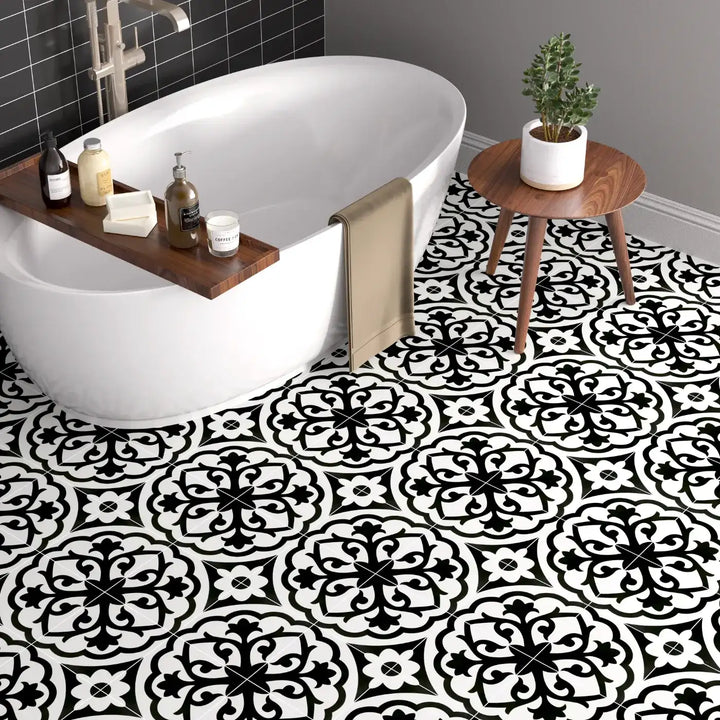 Form Monochrome Lotus Patterned Porcelain Tile tile image