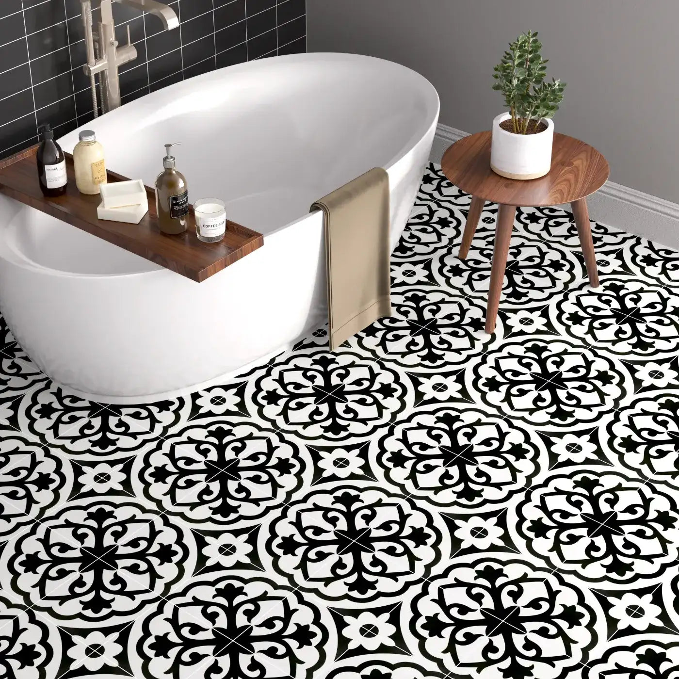 Form Monochrome Lotus Patterned Porcelain Tile tile image