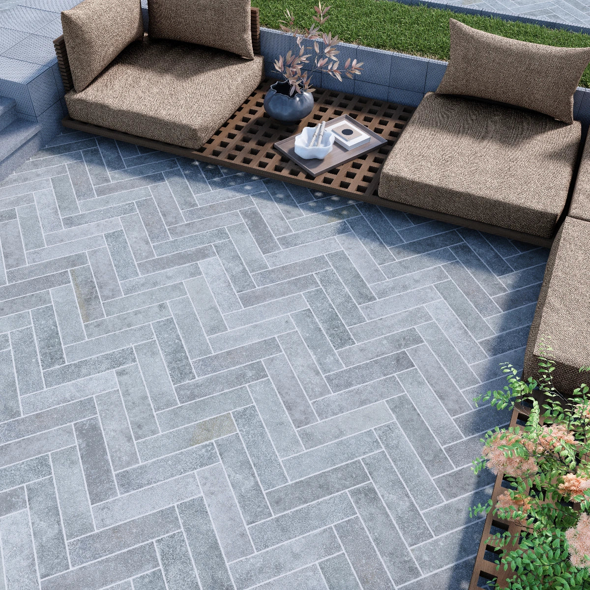 Irvine Grey Herringbone Limestone Tile tile image