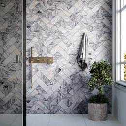 Lilac Herringbone Marble Tile - Honed tile image