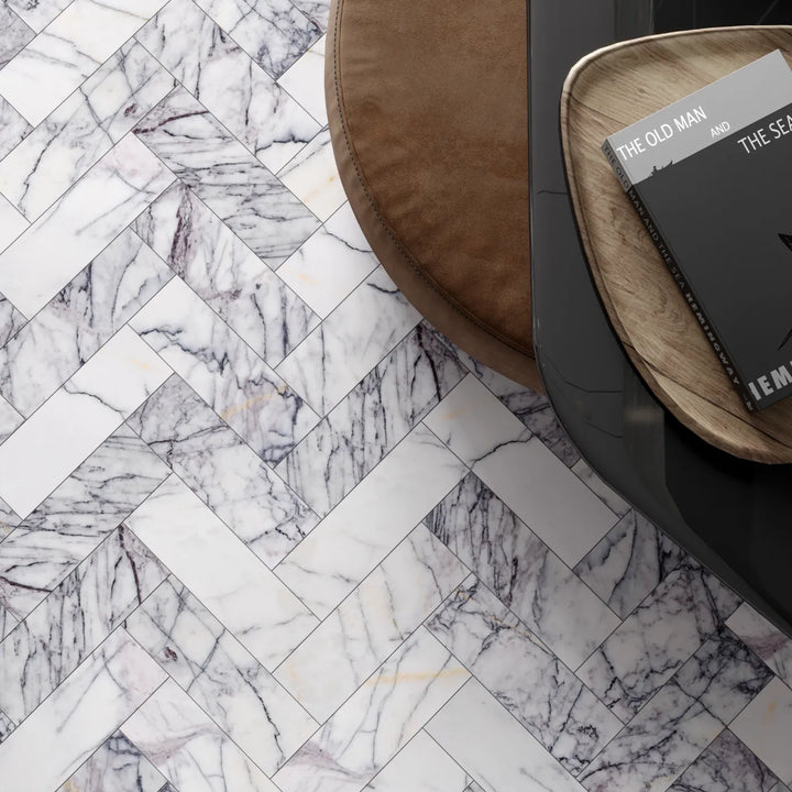 Lilac Herringbone Marble Tile - Polished tile image