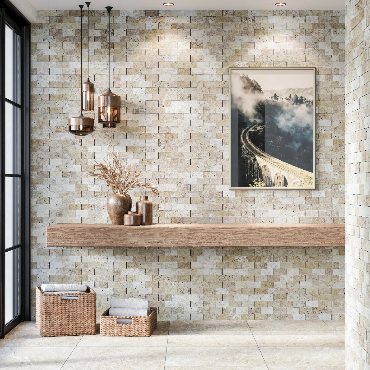 Lydia Classico Travertine Tile - Split Face 3D Effect tile image