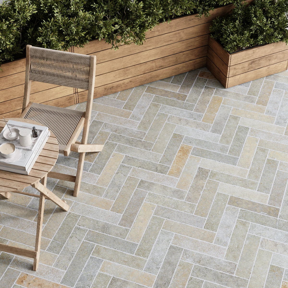 Mystique Yellow Herringbone Limestone Tile tile image