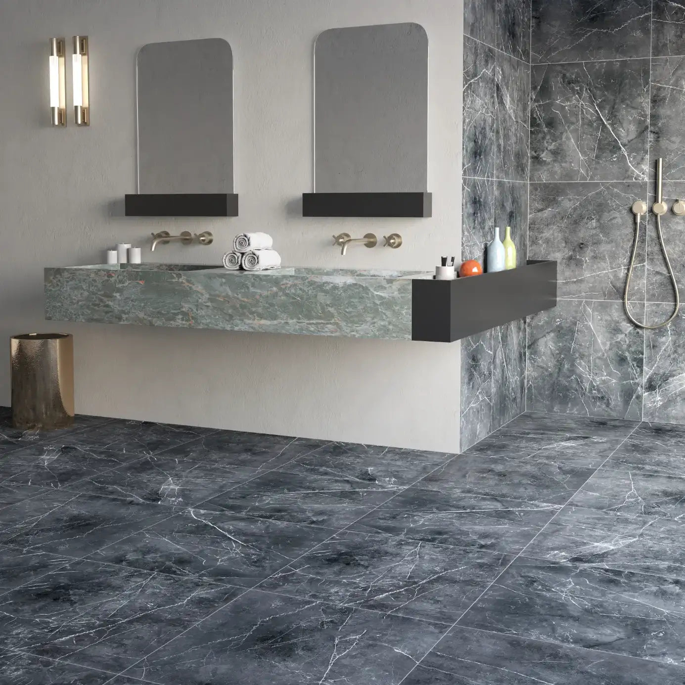 Nero Venato Porcelain Tile - Rectified Edge Honed Finish tile image