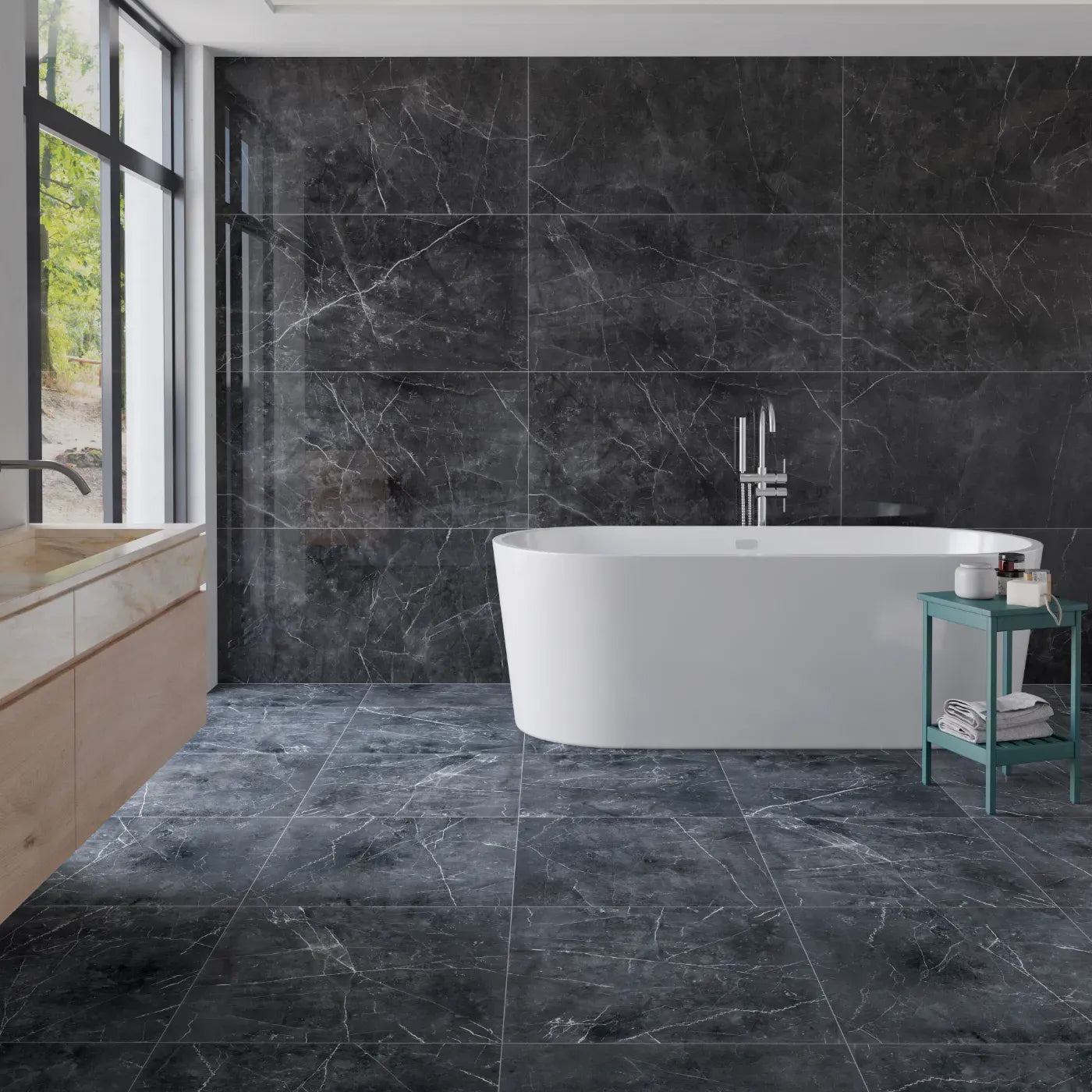 Nero Venato Porcelain Tile - Rectified Edge Polished Finish tile image