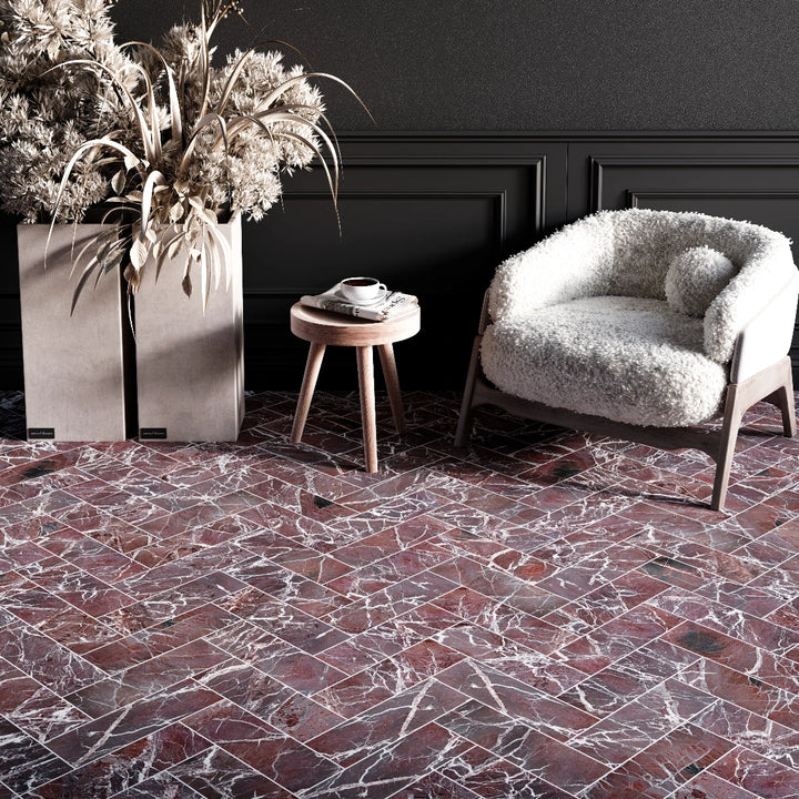 Rosso Levanto Herringbone Marble Tile tile image