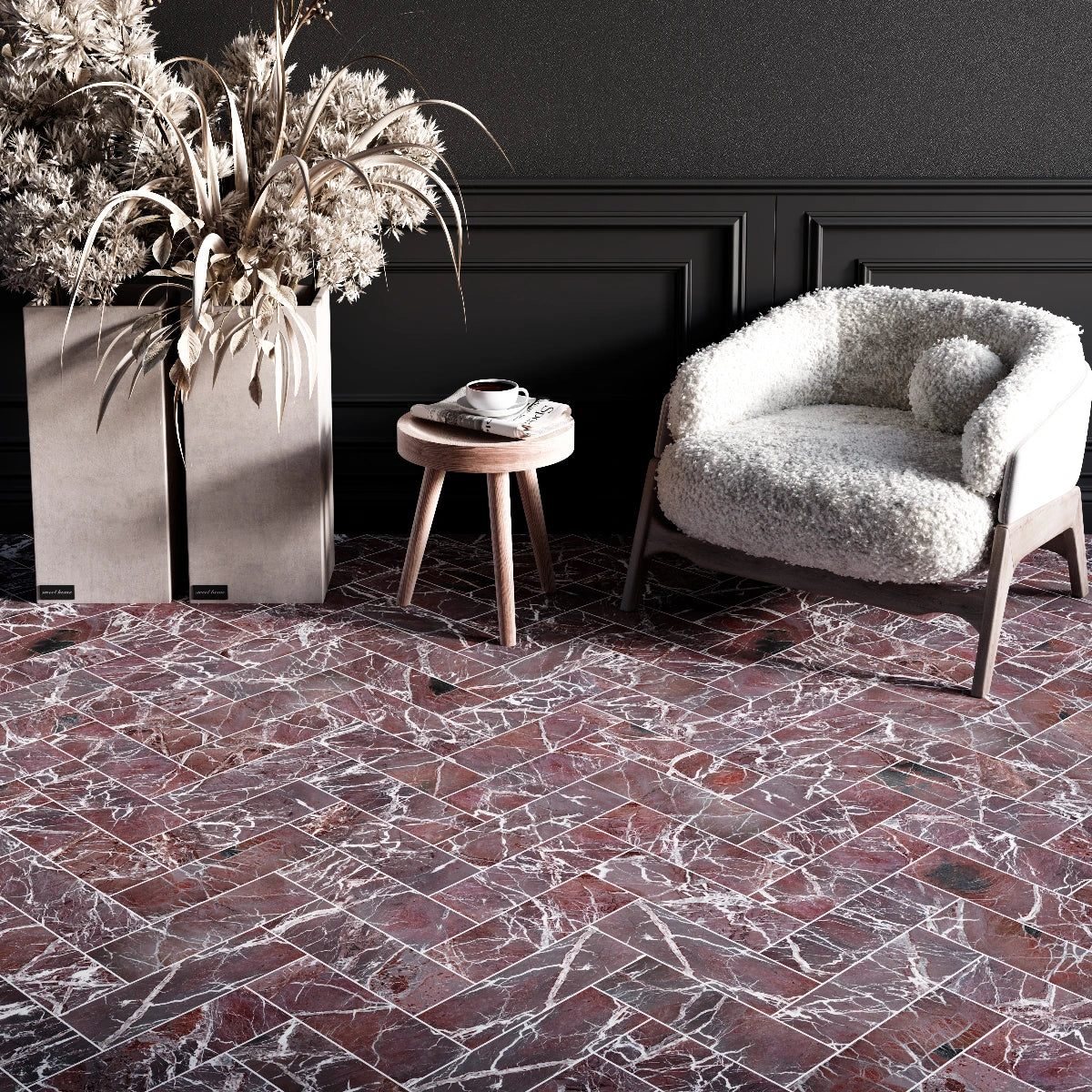 Rosso Levanto Herringbone Marble Tile tile image