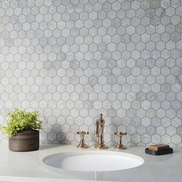 Silver Light Hexagon Marble Mosaic Tile tile image