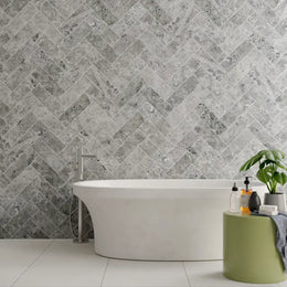 Silver Moon Herringbone Marble Tile tile image