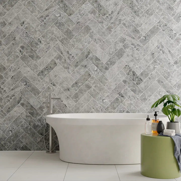 Silver Moon Herringbone Marble Tile tile image