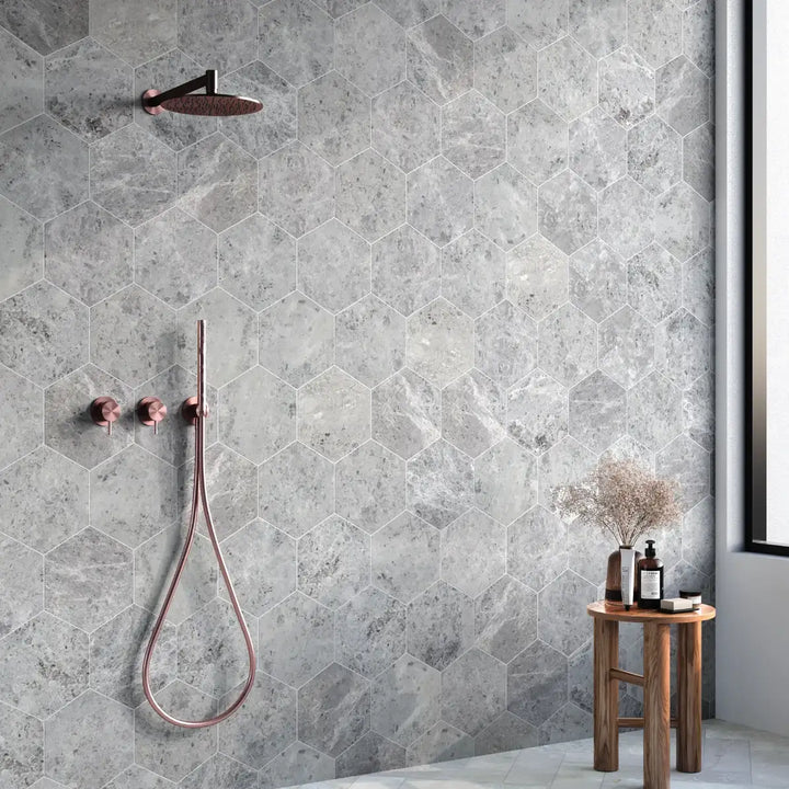Silver Moon Hexagon Marble Tile tile image