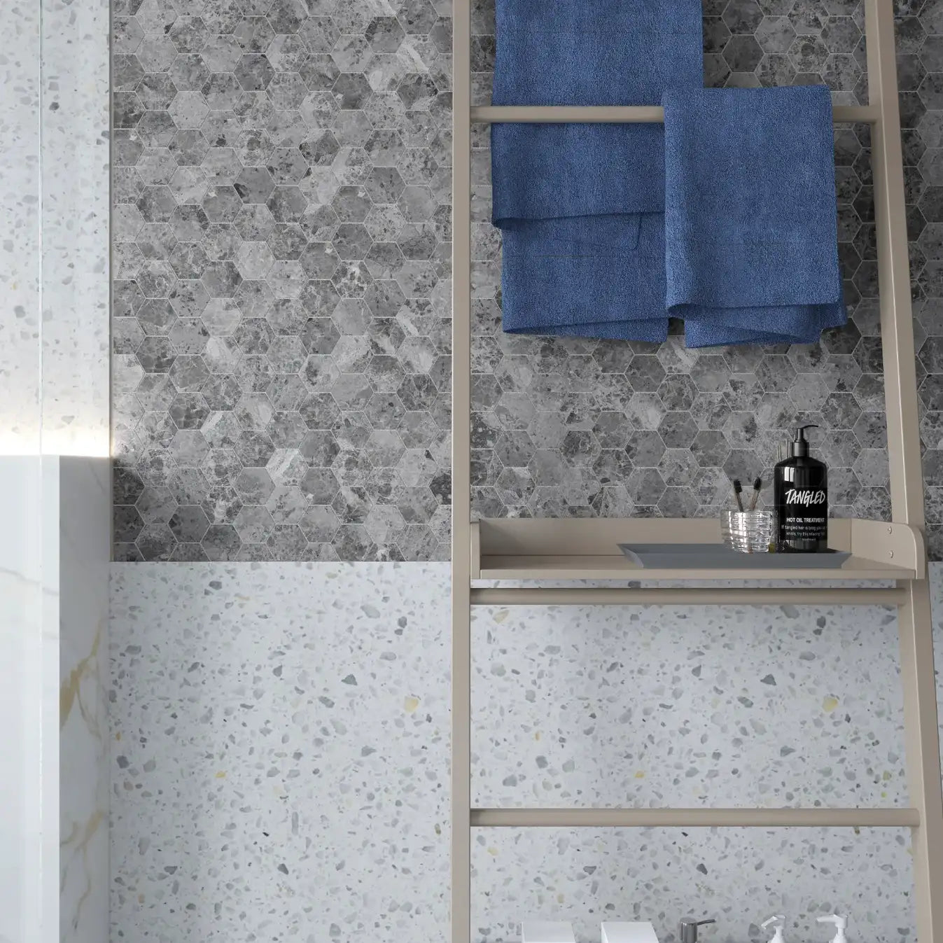 Silver Moon Hexagon Mosaic Tile tile image