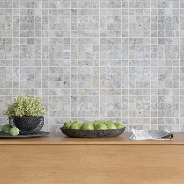 Silver Travertine Mosaic Tile tile image